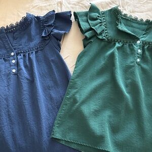 Blue and Green Ruffle Blouses